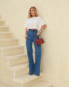 CALÇA WIDE LEG BOTÃO VISTA