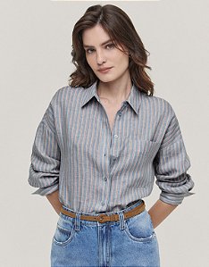 CAMISA LINHO FIO TINTO AZUL