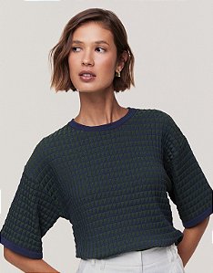 BLUSA TRICOT BICOLOR MARINHO E VERDE