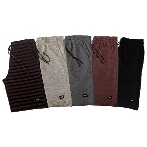 Kit 5 Bermuda Moletom Listrado Bordo Masculino Cores Sortidas Treino Academia Casual