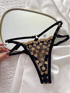 Calcinha Fio Love Straps Dupla ( Preto com Amarelo )