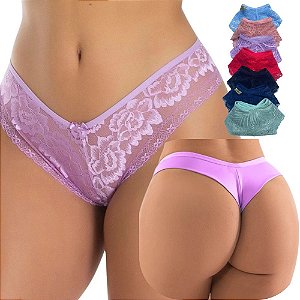 Calcinha Empina Bumbum Microfibra de Poliamida e Renda