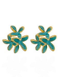 Brinco Folheado Flor Resinada - verde