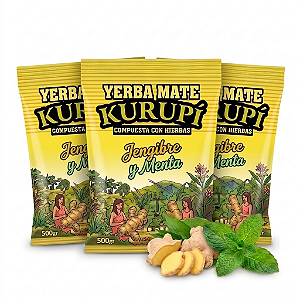Kit Erva Yerba Mate Kurupi Jengibre Menta 500gr 3un