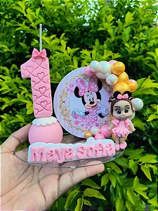 Topo de Bolo Cenário Ratinha Rosa Personalizado