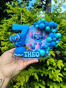 Topo de Bolo Cenário Stitch Personalizável