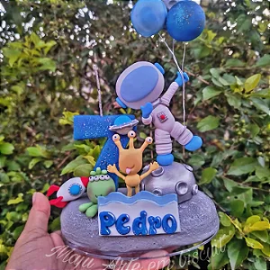 Topo de Bolo Mundo da Lua Azul/Rosa