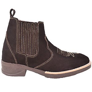 Bota Botina Masculina Country Texana Couro Legítimo Nobuck Solado Costurado Late