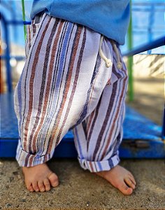 Calça Reta - Stripes Marrom e Azul