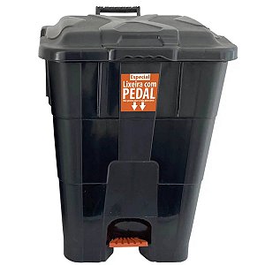 Lixeira Com Pedal 60L Retangular Preta Reforçada Multiuso Antares