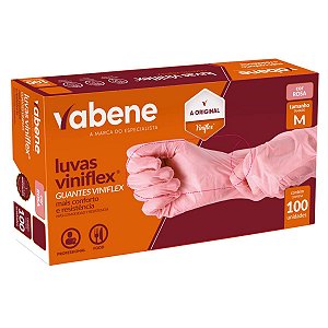 Luvas Viniflex Rosa Tamanho M Descartável Resistente Caixa 100Und. Vabene