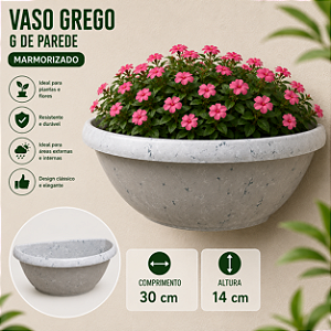Vaso Grego Meia lua de Parede Marmorizado Plástico 2,8L 30X16X15CM 3UD