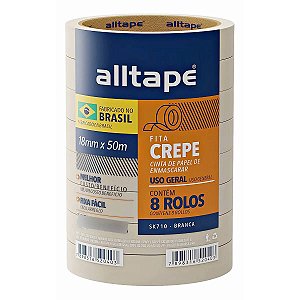 Fita Crepe 18mm x 50m Alltape 8 Rolos Uso Geral Alta Resistência