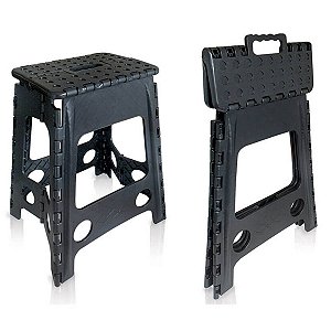 Banqueta Dobrável Portátil Preta Antiderrapante Compacta Até 80kg Multiuso Antares