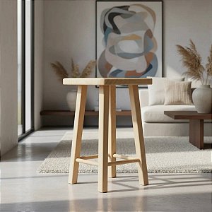 Banco Banquinho Banqueta 40 Cm Em Madeira De Pinus Quadrado Cru Cagema