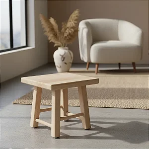 Banquinho Infantil em Madeira Pinus Cru Banqueta Baixa Artesanal 24x21Cm Cagema