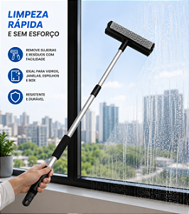 Rodo Limpa Vidros Cabo Extensível 2 Em 1 Limpa E Seca Limpador 25CM Superpro