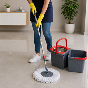 Mop de Limpeza Reforçado Duas Águas Com Cesto Inox Cabo e 2 Refis Superpro