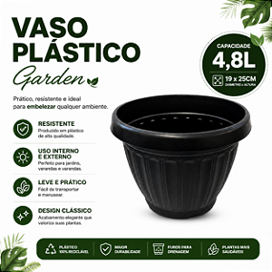 VASO GREGO REDONDO M PRETO GARDEN - 4,8L 19X25CM