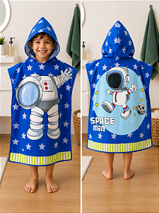 Toalha de Banho Infantil Com Capuz Estampa Astronauta Frente e Verso