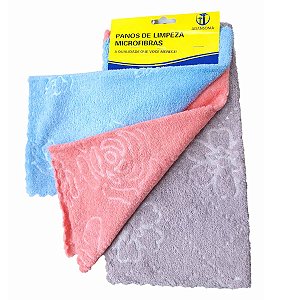 Kit 3 Panos De Microfibra 30x30cm Limpeza em Geral Cores Sortidas Casa Cozinha