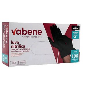 Luva Nitrílica Preta M Descartáveis Caixa Com 100UN CA 49.366 VABENE