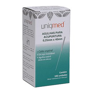 Agulha Acupuntura Aço Inoxidável 0,25 x 40mm 100 UN Uniqmed