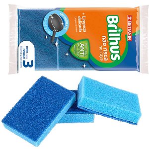 Esponja Não Risca Brilhus Com 3 Unid. Azul Multiuso Bettanin