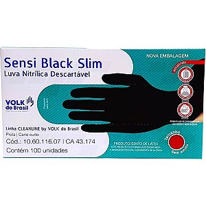 Luva Descartável Látex Nitrílico Preta Sensi Black G Volk