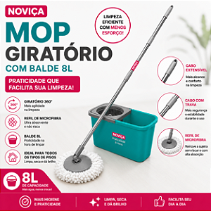 Mop Limpeza Pesada 8 Litros Com Cabo e Refil em MIcrofibra Slim Bettanin