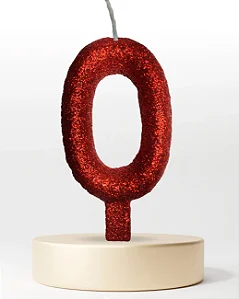 Vela Glitter Vermelha números de 0 a 9 e ?