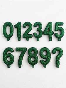 Vela Glitter Verde números de 0 a 9 e ?