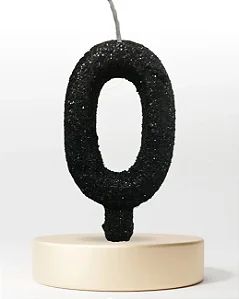 Vela Glitter Preta números de 0 a 9 e ?