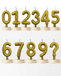 Vela Glitter Dourada / Ouro números de 0 a 9 e ?