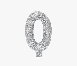 Vela Glitter Prata números de 0 a 9 e ?