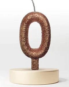 Vela Glitter Rose Gold números de 0 a 9 e ?