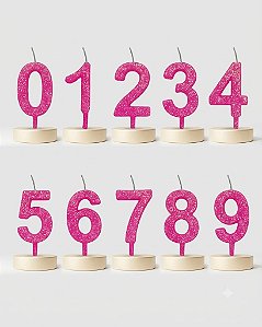 Vela Mini Luxo Numeração 0 a 9 Rosa