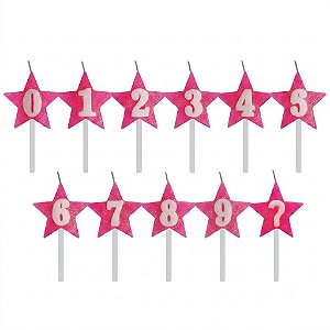 Vela Aniversário estrela Rosa com glitter