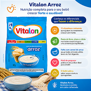 Cereal Infantil Vitalon Arroz 180g com Vitaminas Ferro Zinco e Cálcio