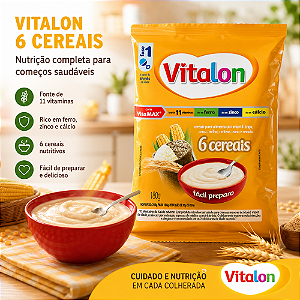 Mingau Infantil Vitalon 6 Cereais 180g Fase 1 Com Vitaminas Ferro Zinco e Cálcio