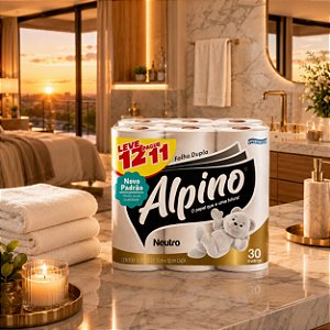 Papel Higiênico Folha Dupla Alpino Neutro 30m – Pacote com 12 Rolos