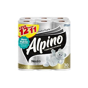 Papel Higiênico Folha Dupla Alpino Neutro 30m – Pacote com 12 Rolos