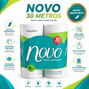 Papel Higiênico Folha Simples Novo Neutro 30m – Pacote com 4 Rolos