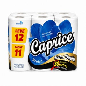 Papel Higiênico Folha Dupla Caprice Neutro 30m – Pacote com 12 Rolos