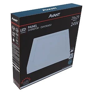 Plafon Painel Avant Led 29cm Alumínio Quadrado Sobrepor 1680 Lúmens 6,5K 24W Bivolt