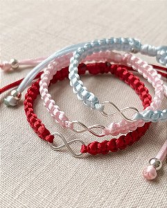 Pulseira colorida macramê infinito Prata 925 com ponteira