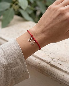 Pulseira colorida com pingente Lua e Estrela pratas 925