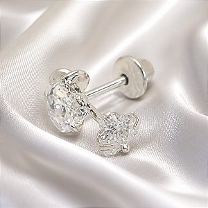 Brinco baby ponto de luz coração prata 925 com tarraxa Baby