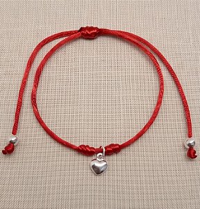 Pulseira vermelha coração e ponteira em prata 925