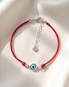 Pulseira vermelha olho grego em prata 925 com extensor